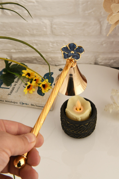 TR Turan Collection ÇİÇEK Figürlü Mum Söndürme Aleti Metal Mum Söndürücü Altı...