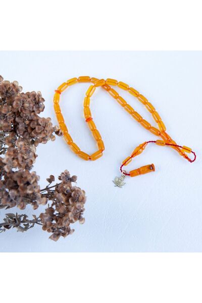 LapisDo Squeezed Amber Capsule Cut Wrist Length 4X8Mm Rosary - Light Yellow