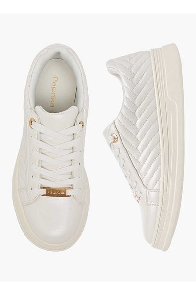 Paprika Quilted Metallic Sneakers with Lace-Up Closure