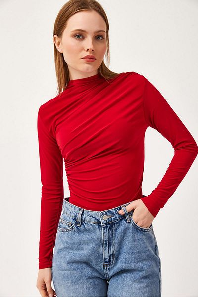 CALİENTE Θερμός ζιβάγκος Draped Basic Μπλούζα Claret Red