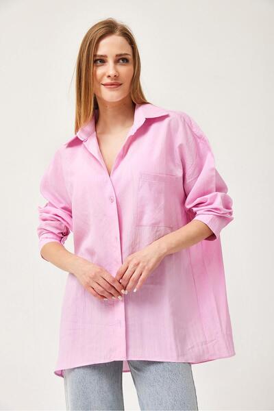CALİENTE Oversize Pocket Poplin Shirt Pink