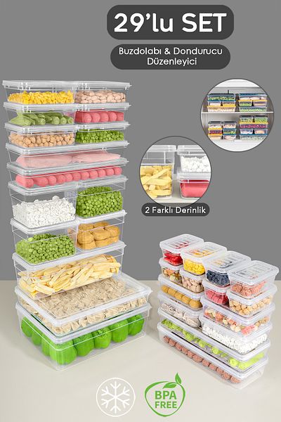 Meleni Home 29 Piece Deep and Shallow Food Storage Container Set - Transparent Lid Microwave Compatible Organizer Organizer