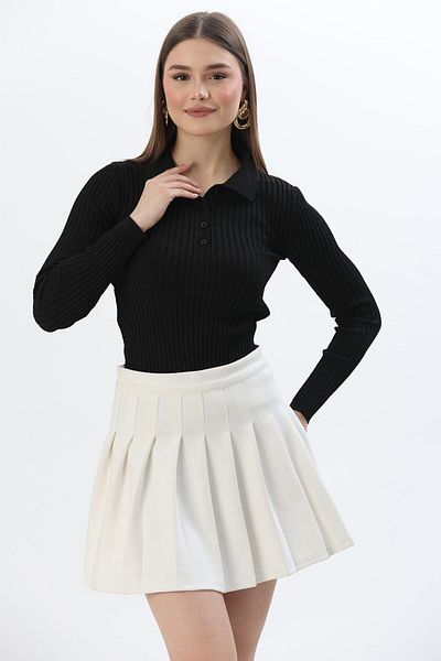 CALİENTE Polo Neck Buttoned Knitwear Blouse Black