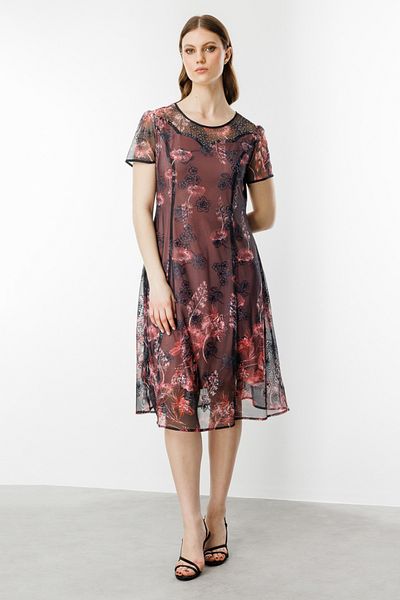 Ekol Women's Plus Size Crew Neck Dress 5914 Black with Print