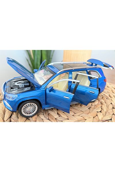 MERCEDES Benz Maybach Gls 600 Suv Doors with Light and Sound Hood Trunk Opens 1-24 Blue