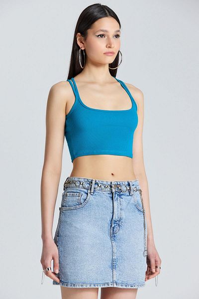 World Fashion Trends 2552 Bluză albastră cu inel pe spate