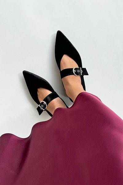 STRASWANS Women's Black Bruno Ballerina Fashion with Belt Detail