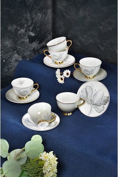 Paçi Grigio Floral Gilded Coffee Cup