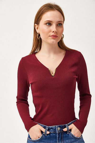 CALİENTE V-Neck Knitwear Blouse Burgundy