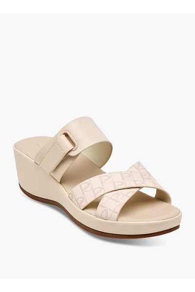 Paprika Paprika Monogram Print Slip-On Cross-Strap Sandals with Wedge Heel