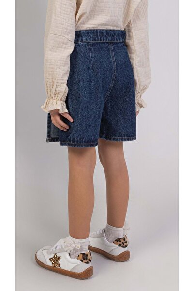 wakawakakidsstore Джинсові шорти для дівчаток з кишенями на передній частині, розрізом спереду та поясом з деталями