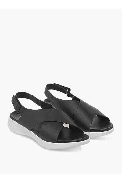 Le Confort Solid Cross Strap Sandals with Hook and Loop Closure