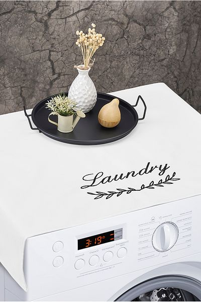 HOMELKA Washing Machine Cover Embroidered Liquid Proof Fabric White Color