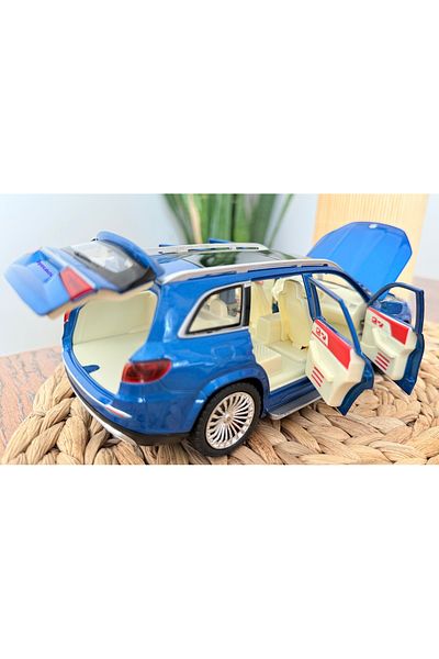 MERCEDES Benz Maybach Gls 600 Suv Doors with Light and Sound Hood Trunk Opens 1-24 Blue