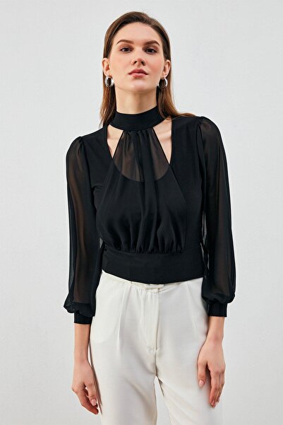 RB CLUB بلوزة نسائية نصف الياقة المدورة وأكمام طويلة