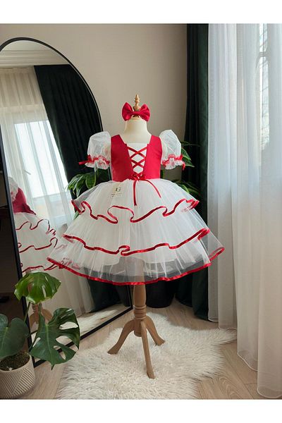 Gulsagg Front Cross Lace Detail Skirt Fold Children's Evening Dress Costume