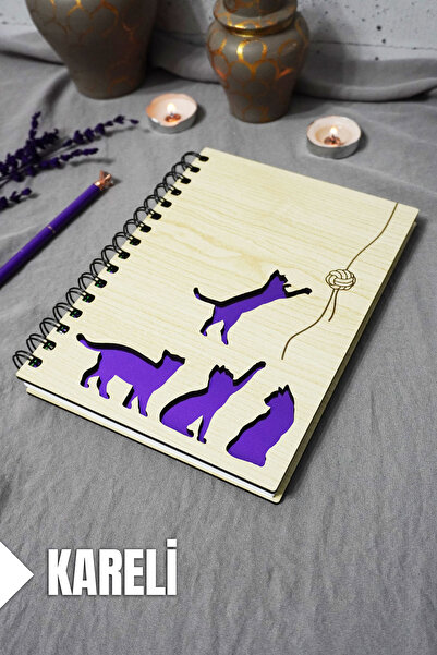 markcat دفتر ملاحظات باب خشبي منقوش على شكل قطة مقاس A5 مربع 120 ورقة