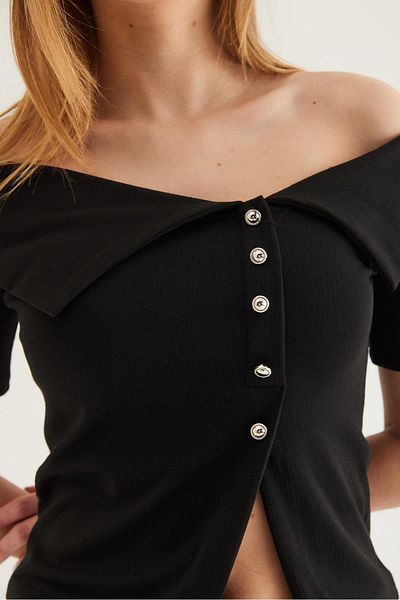 CALİENTE Shoulder Open Button Detailed Blouse Black