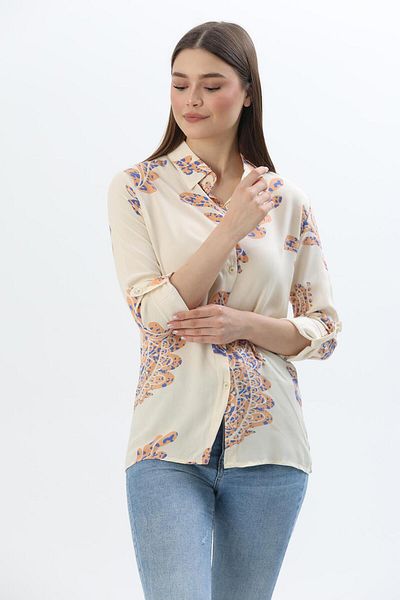 CALİENTE Cămașă casual din in cu model Bej