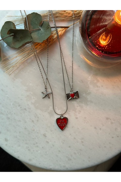 MİOSA 316L Kararmaz Çelik Deniz Yıldızı/Mektup Zarfı Üçlü Kolye Seti