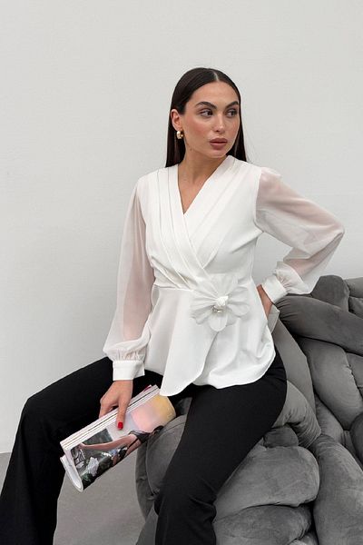 RB CLUB Women's Floral Detailed Sleeves Chiffon Blouse
