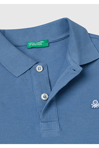 United Colors of Benetton Erkek Çocuk Havacı Mavi Logolu Pike Polo T-Shirt