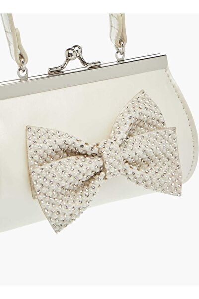 Celeste Bow Accent Clutch with Strap Handle and Clasp Closure