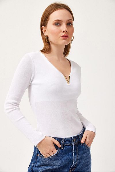 CALİENTE V-Neck Knitwear Blouse White