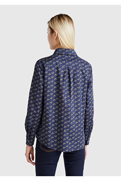 United Colors of Benetton Γυναικείο πουκάμισο μουσελίνας με κανονική εφαρμογή, 100% βαμβακερό σχέδιο με μανσέτες