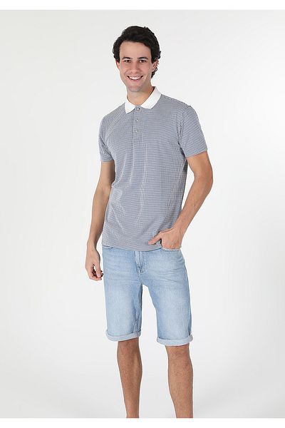 Colin's Tricou albastru cu mânecă scurtă pentru bărbați, cu gât polo, cu croială normală