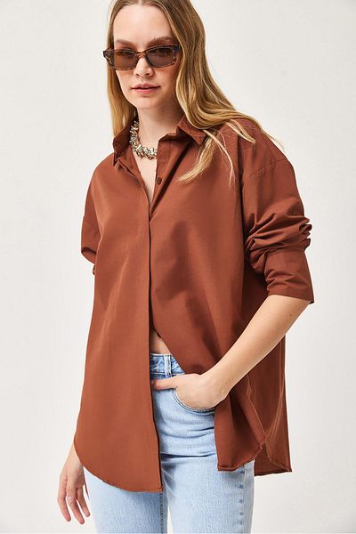 CALİENTE Cămașă Basic Oversize Maro