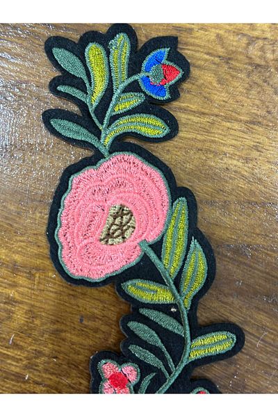 Gönülden Tasarım Iron-On Embroidery Process Flower Coat Sewing Applique 19X5 cm