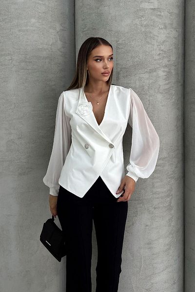 RB CLUB Women's Collar Rose Detailed Sleeves Chiffon Blouse