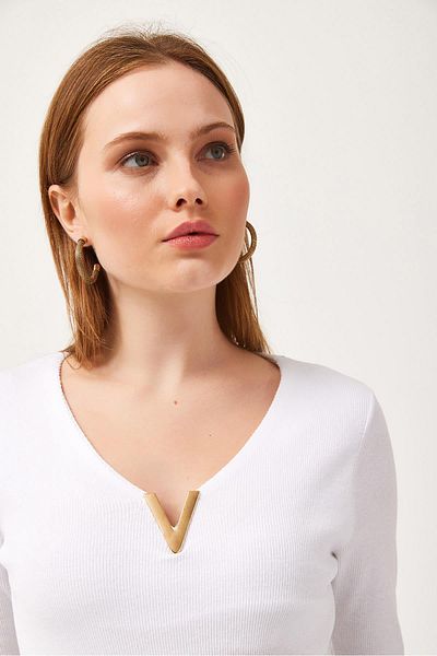 CALİENTE V-Neck Knitwear Blouse White