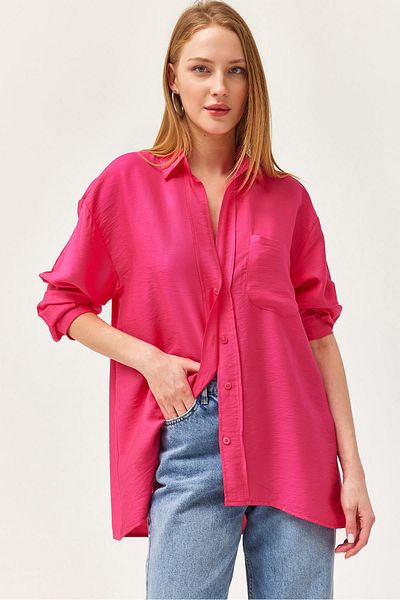 CALİENTE Cămașă de bază cu mânecă lungă cu buzunar fucsia