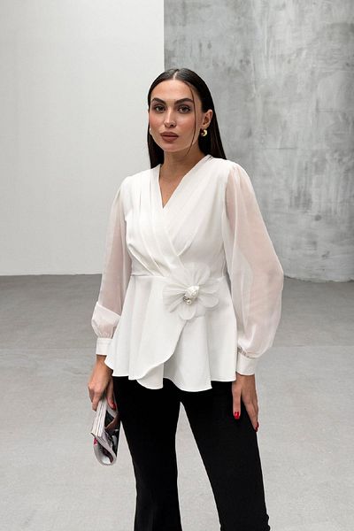 RB CLUB Women's Floral Detailed Sleeves Chiffon Blouse