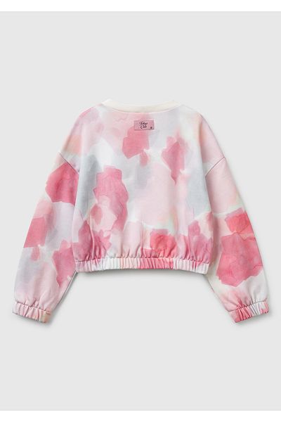 United Colors of Benetton Girl's Pink Mix All Patterned Ribbed Sweatshirt with Logo Label