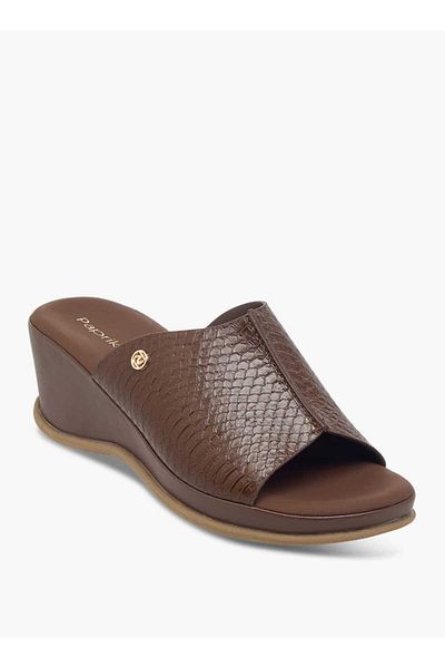 Paprika Textured Slip-On Sandals with Wedge Heel