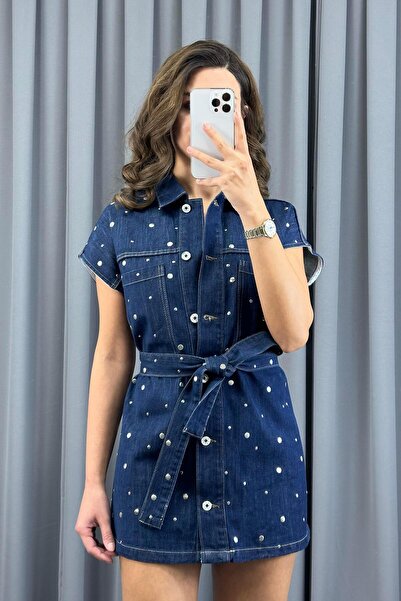 Serica Moda Синій джинсовий жилет з капюшоном і поясом