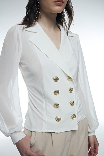 RB CLUB Women's Double Breasted Jacket Look Blouse