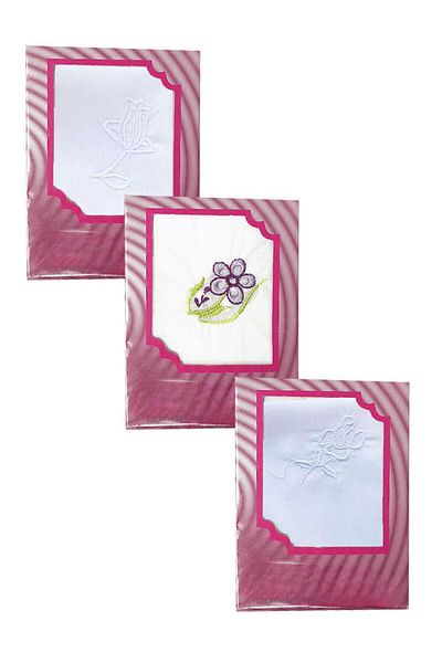 mevababy Special Pack of 3 Premium Women's Embroidered Handkerchiefs Set 100% Cotton 28X28 cm