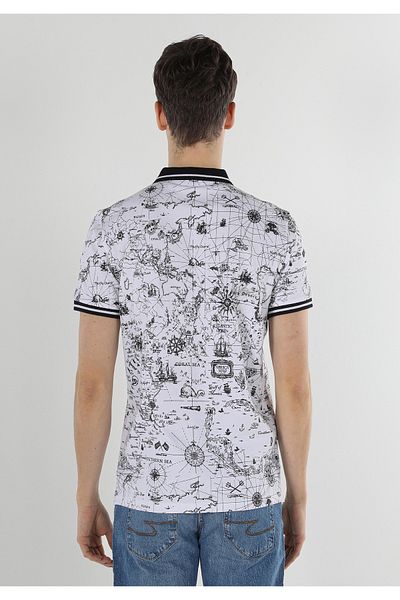 Colin's Tricou alb cu mânecă scurtă pentru bărbați, cu guler polo, cu croială normală