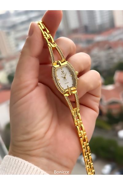 Fiesta Brand Yellow Color Steel Band, Handcuffs Chain Cord Stylish Women Wristwatch + Evil Eye Beaded Bracelet