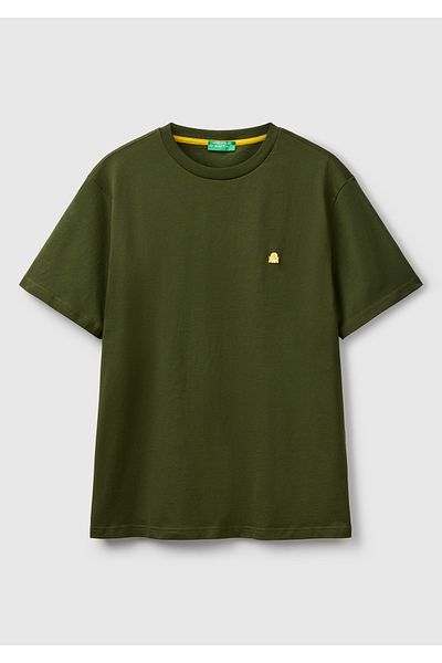United Colors of Benetton Ανδρικό μπλουζάκι με λογότυπο Benetton από 100% βαμβάκι χακί