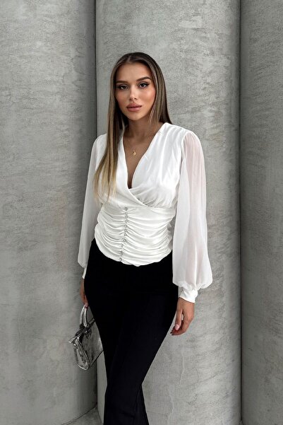 RB CLUB Bluză de damă cu guler dublu cu broderie de piatră