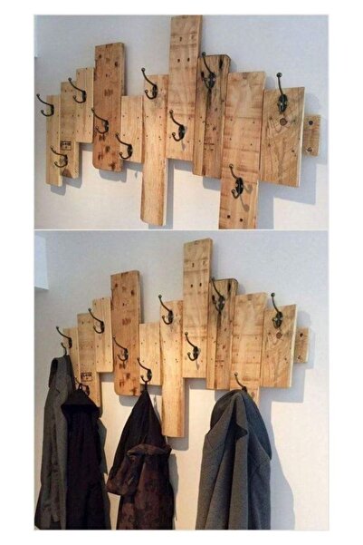 HaleVia Ahşap Şaşırtmalı 10 Lu Askılık