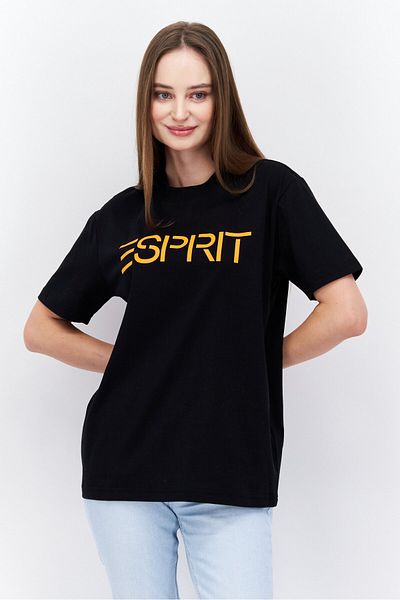 Esprit Women Crew Neck Short Sleeve Brand Logo T-shirt, Black