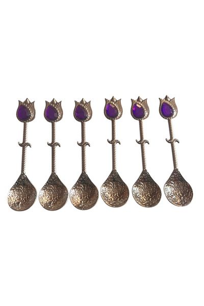 onyyapim Vintage 6-Piece Tulip Shape Gold Purple Stone Tea Coffee Jam Spice Spoon