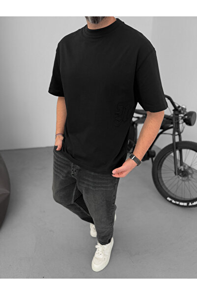 BYBASICMAN Tricou negru cu broderie Stay Rebel YP-5021