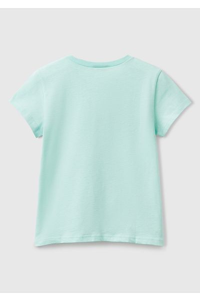 United Colors of Benetton Dívčí vodově zelené tričko s třpytivým logem